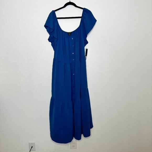 Maggy London Women's Ruffle Sleeve Scoop Neck Tiered Easy Shirtdress Midi 22W - Picture 3 of 7